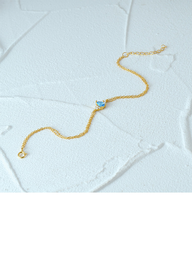 925 Sterling Silver Plated Gold Simple and Fashion Water Drop Geometric Double Layer Bracelet with Cubic Zirconia - Luxurious Look