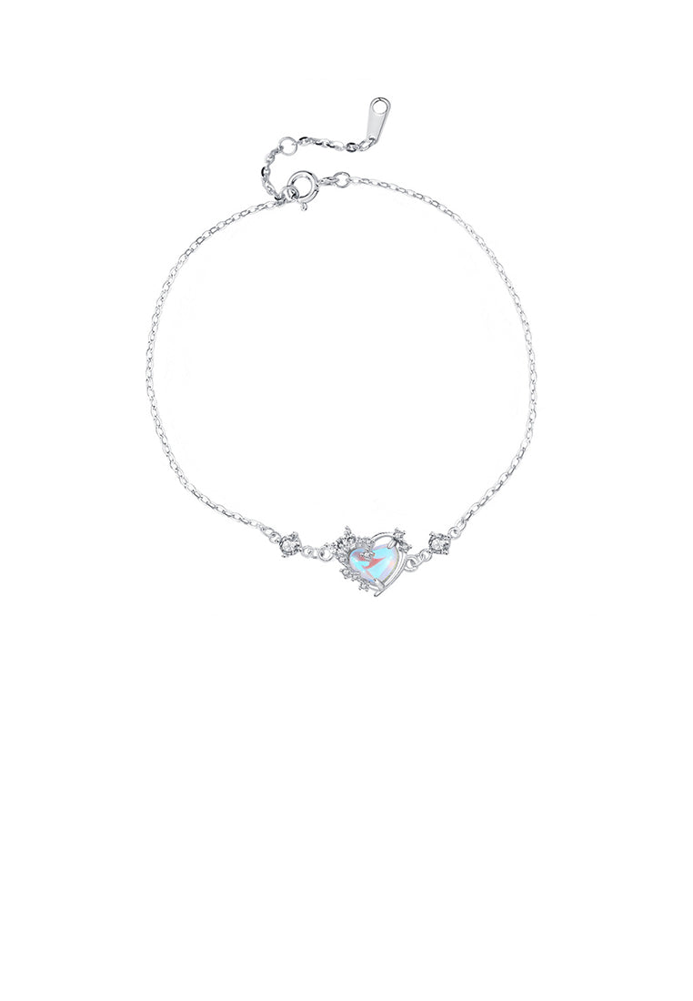 925 Sterling Silver Fashion Romantic Heart Shape Moonstone Bracelet with Cubic Zirconia - Luxurious Look