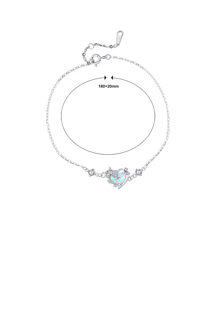 925 Sterling Silver Fashion Romantic Heart Shape Moonstone Bracelet with Cubic Zirconia - Luxurious Look