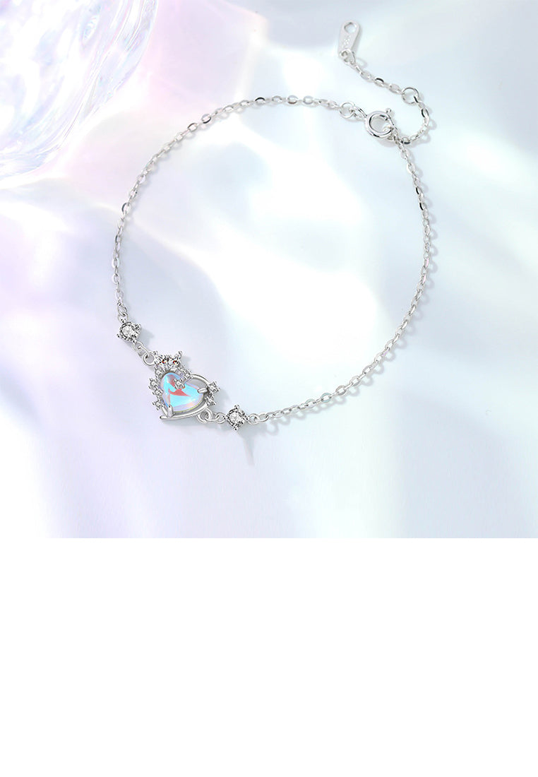 925 Sterling Silver Fashion Romantic Heart Shape Moonstone Bracelet with Cubic Zirconia - Luxurious Look