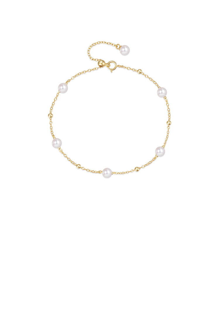 925 Sterling Silver Plated Gold Simple and Elegant Geometric Imitation Pearl Chain Bracelet - Luxurious Look