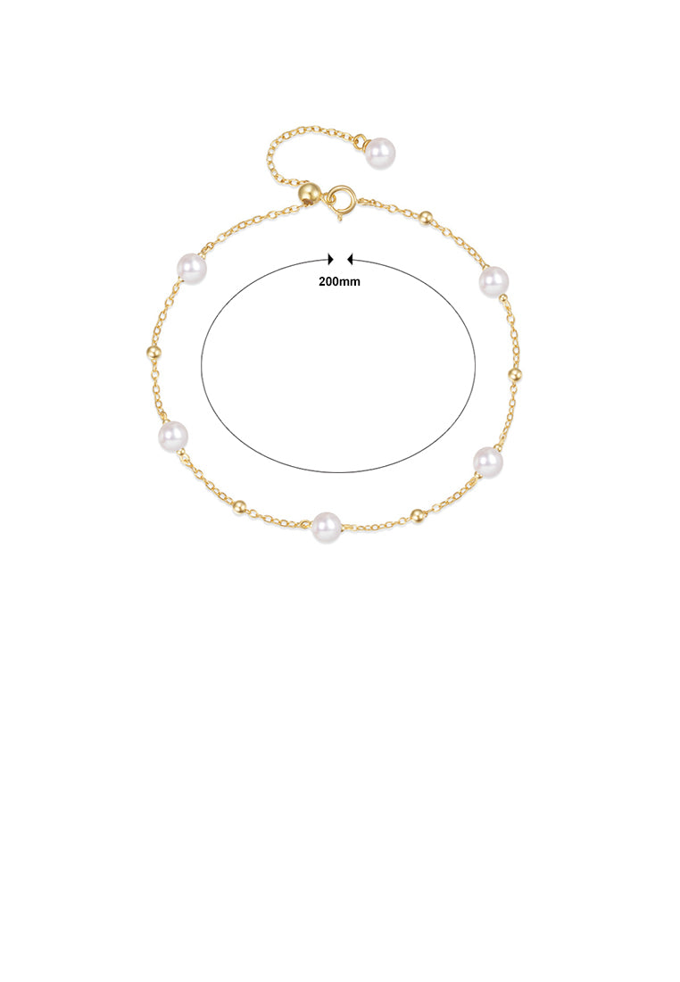 925 Sterling Silver Plated Gold Simple and Elegant Geometric Imitation Pearl Chain Bracelet - Luxurious Look