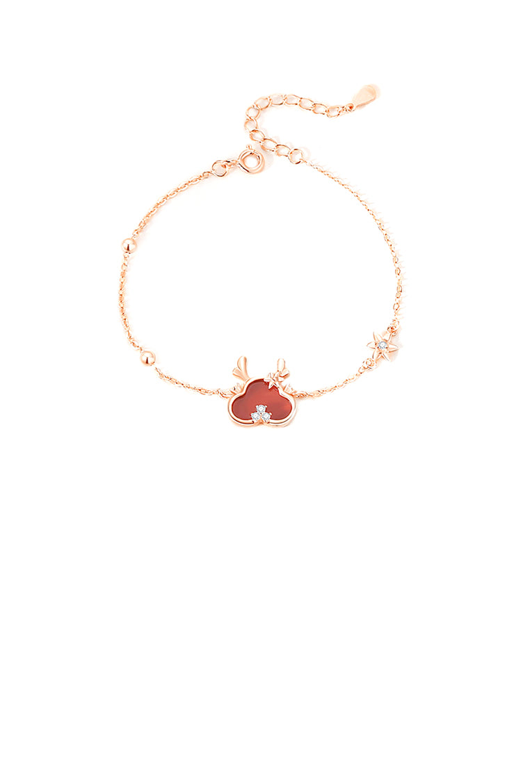 925 Sterling Silver Plated Rose Gold Fashion Cute Cartoon Dragon Imitation Agate Bracelet with Cubic Zirconia - Luxurious Look