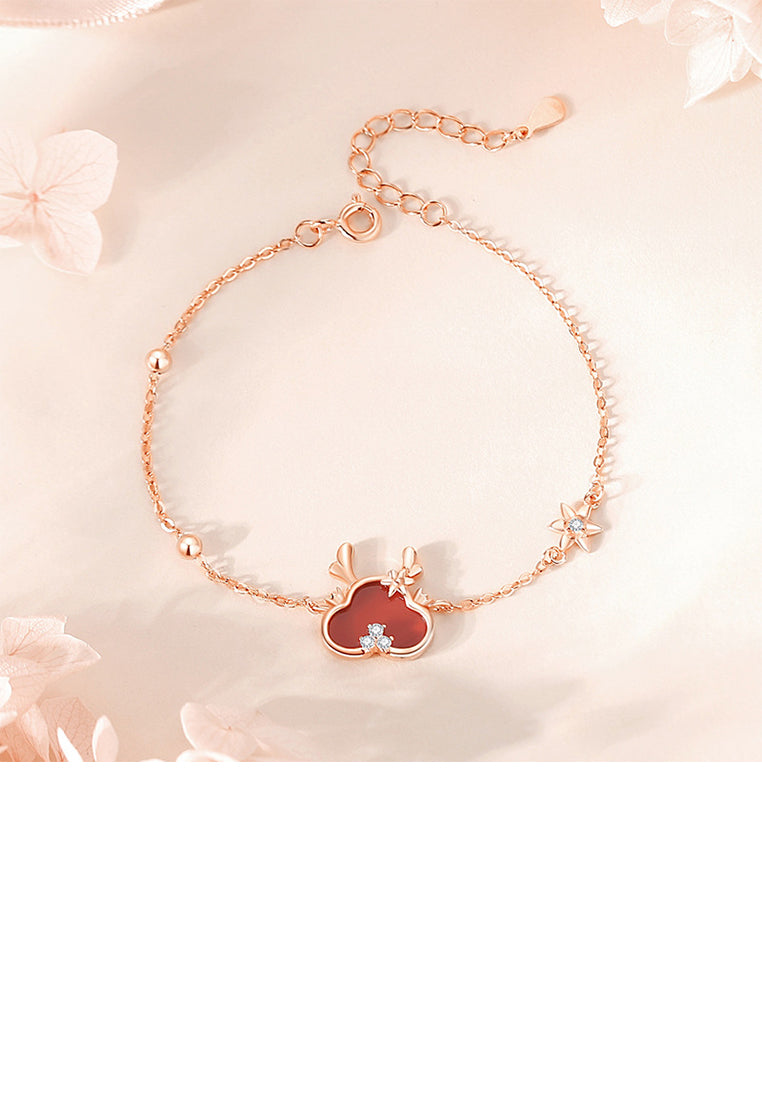 925 Sterling Silver Plated Rose Gold Fashion Cute Cartoon Dragon Imitation Agate Bracelet with Cubic Zirconia - Luxurious Look