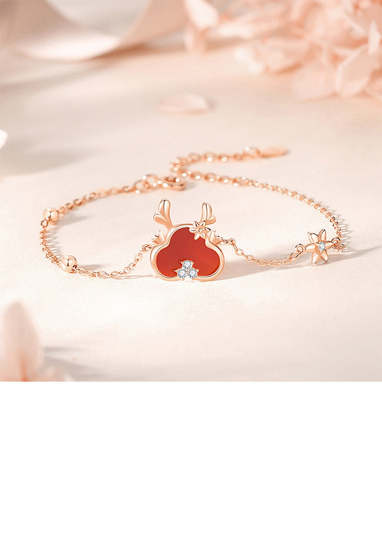 925 Sterling Silver Plated Rose Gold Fashion Cute Cartoon Dragon Imitation Agate Bracelet with Cubic Zirconia - Luxurious Look