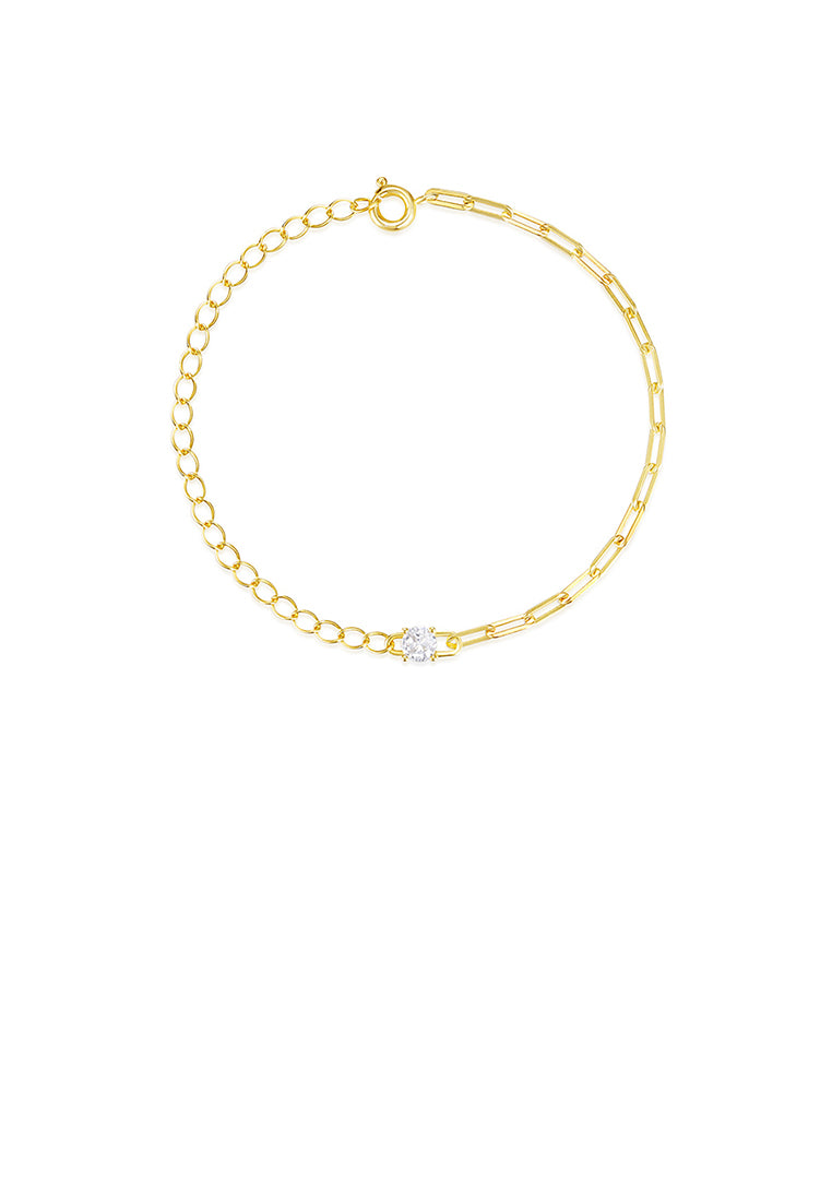 925 Sterling Silver Plated Gold Fashion Simple Chain Stitching Bracelet with Cubic Zirconia - Luxurious Look