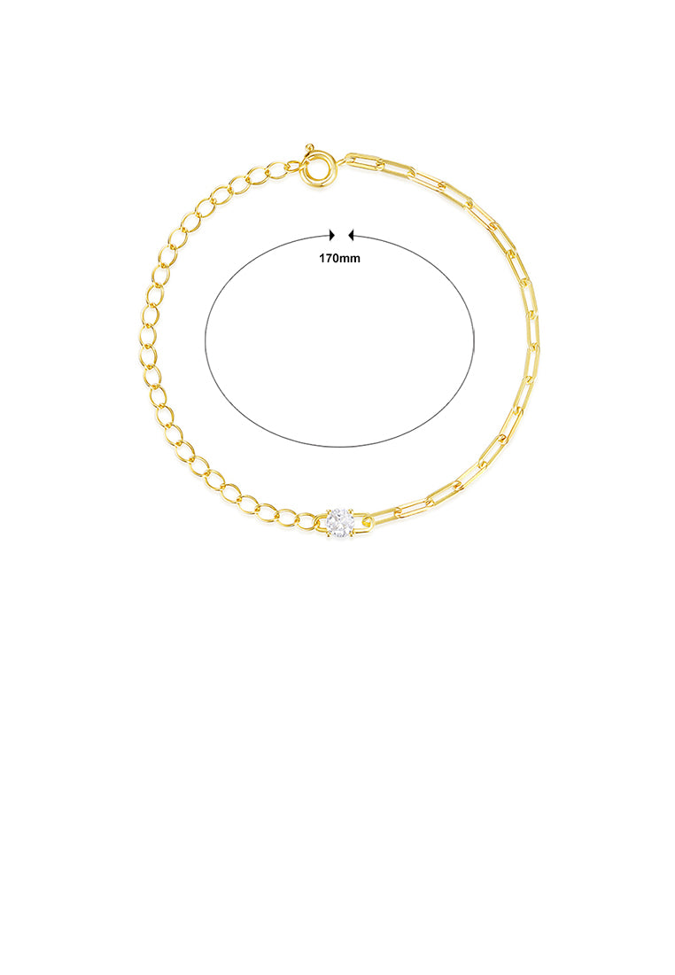 925 Sterling Silver Plated Gold Fashion Simple Chain Stitching Bracelet with Cubic Zirconia - Luxurious Look