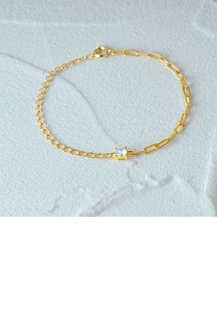 925 Sterling Silver Plated Gold Fashion Simple Chain Stitching Bracelet with Cubic Zirconia - Luxurious Look