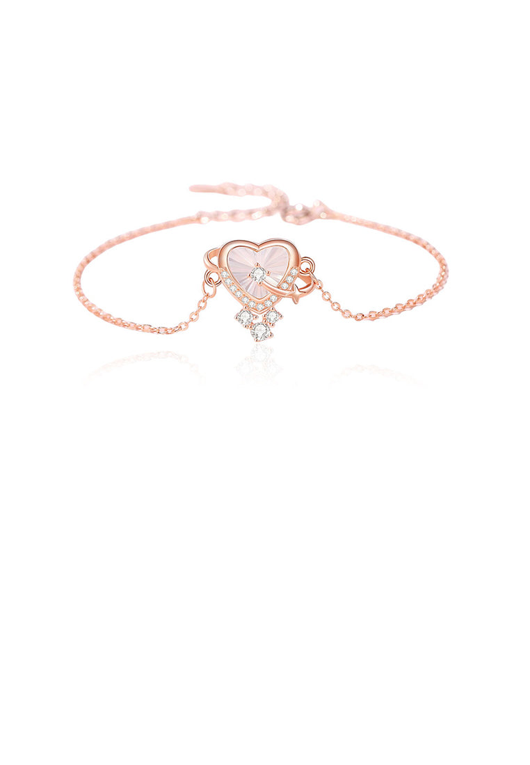 925 Sterling Silver Plated Rose Gold Fashion Simple Heart-shaped Mother-of-pearl Planet Bracelet with Cubic Zirconia - Luxurious Look