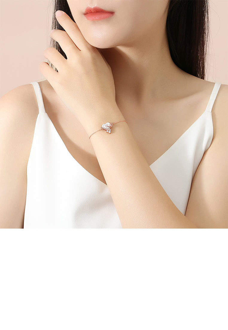 925 Sterling Silver Plated Rose Gold Fashion Simple Heart-shaped Mother-of-pearl Planet Bracelet with Cubic Zirconia - Luxurious Look