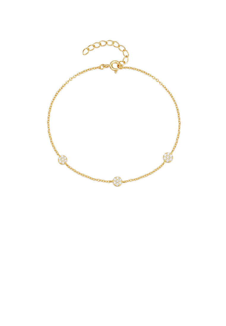 925 Sterling Silver Plated Gold Simple Fashion Geometric Round Bracelet with Cubic Zirconia - Luxurious Look