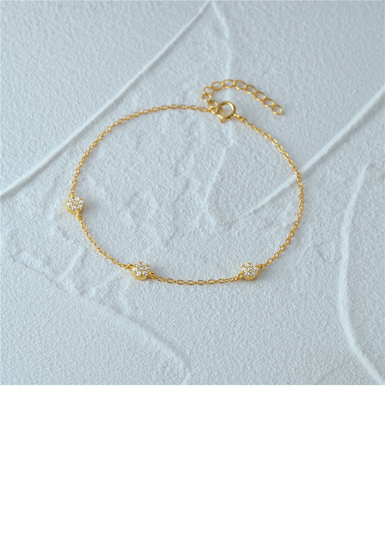 925 Sterling Silver Plated Gold Simple Fashion Geometric Round Bracelet with Cubic Zirconia - Luxurious Look