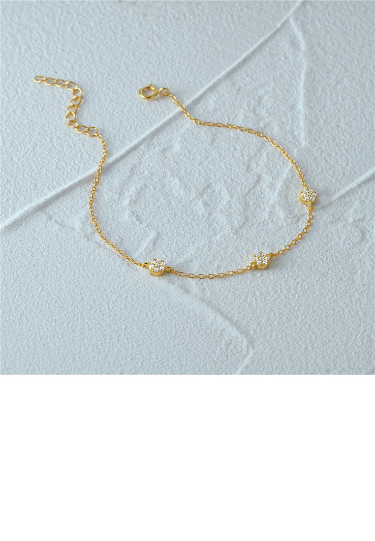 925 Sterling Silver Plated Gold Simple Fashion Geometric Round Bracelet with Cubic Zirconia - Luxurious Look