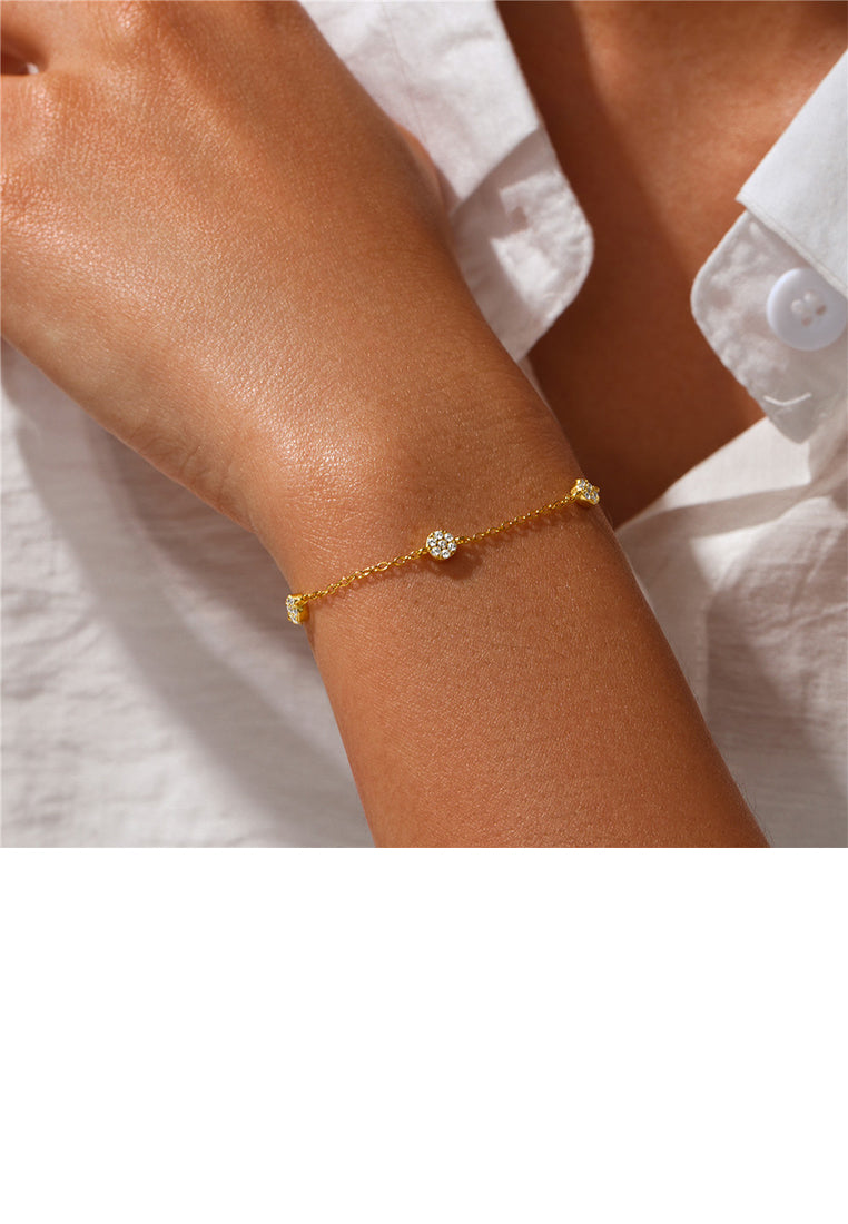 925 Sterling Silver Plated Gold Simple Fashion Geometric Round Bracelet with Cubic Zirconia - Luxurious Look