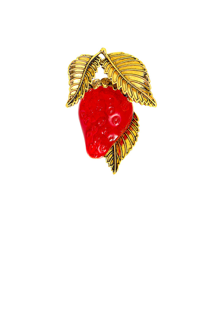 Simple and Fashion Plated Gold Enamel Red Strawberry Brooch - Vibrant Color