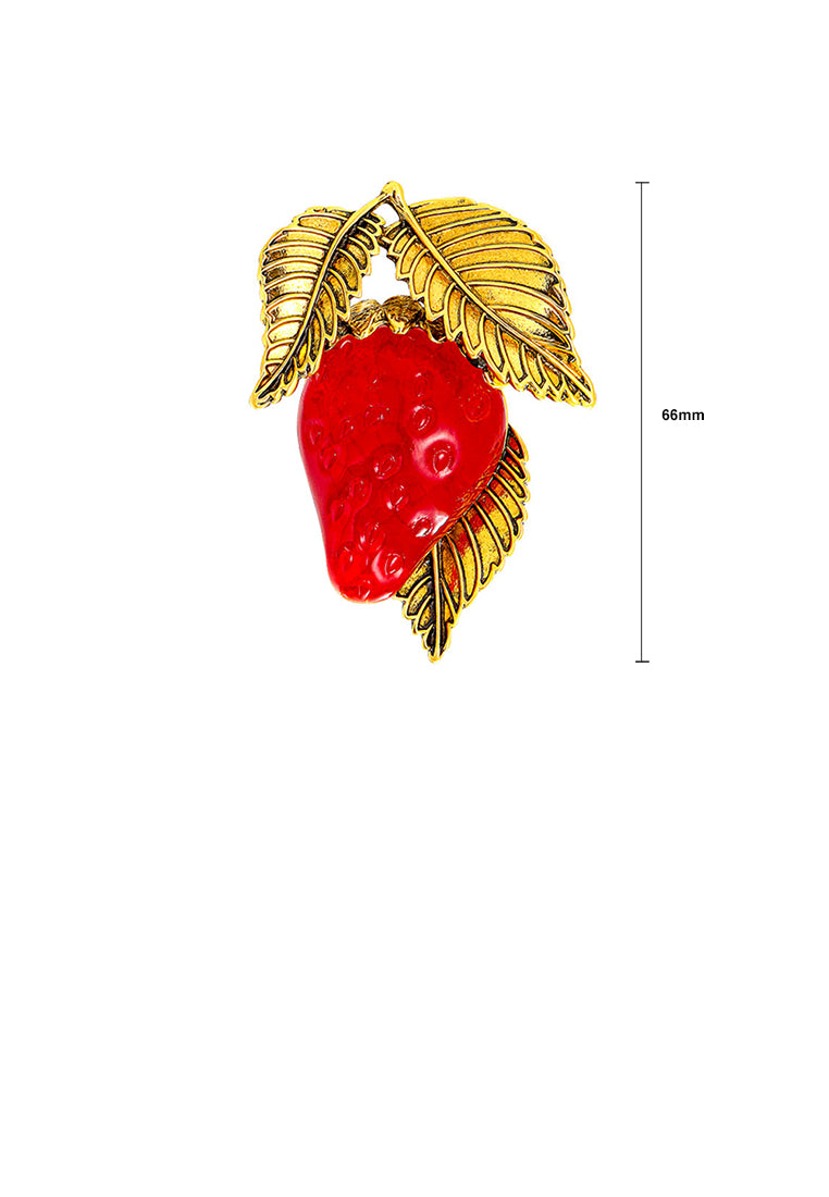 Simple and Fashion Plated Gold Enamel Red Strawberry Brooch - Vibrant Color