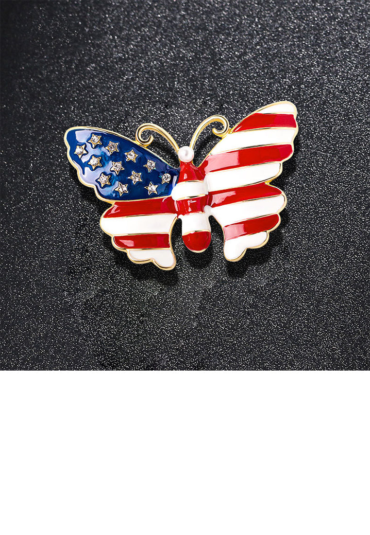 Fashion Temperament Plated Gold Enamel Butterfly Brooch with Cubic Zirconia - Luxurious Look