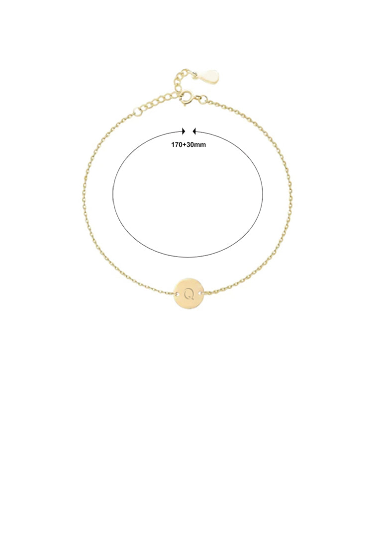 925 Sterling Silver Plated Gold Simple and Fashion Alphabet Q Round Bracelet