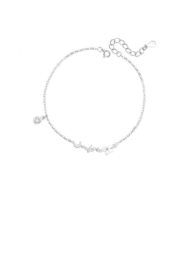 925 Sterling Silver Fashion Simple Flower Butterfly Bracelet with Cubic Zirconia - Luxurious Look