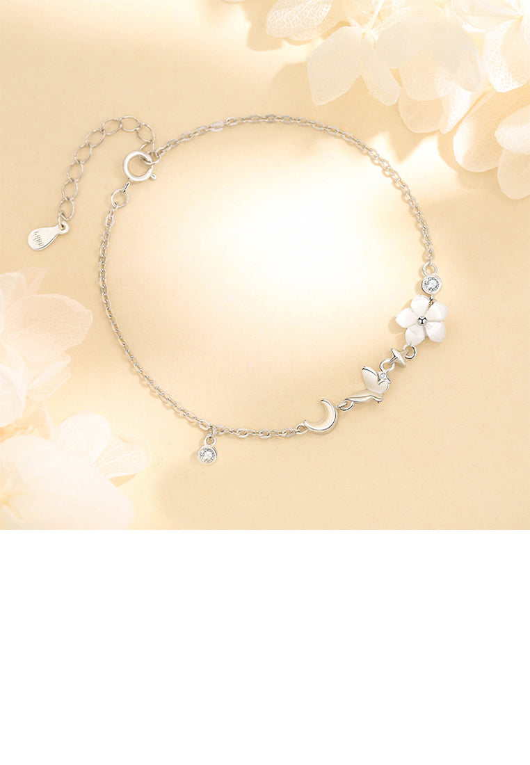 925 Sterling Silver Fashion Simple Flower Butterfly Bracelet with Cubic Zirconia - Luxurious Look