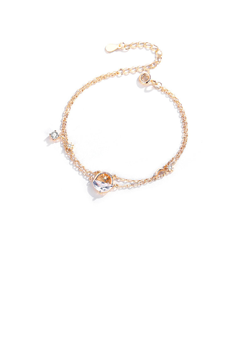 925 Sterling Silver Plated Rose Gold Fashion Simple Star Geometric Cubic Zirconia Double Layer Bracelet - Luxurious Look
