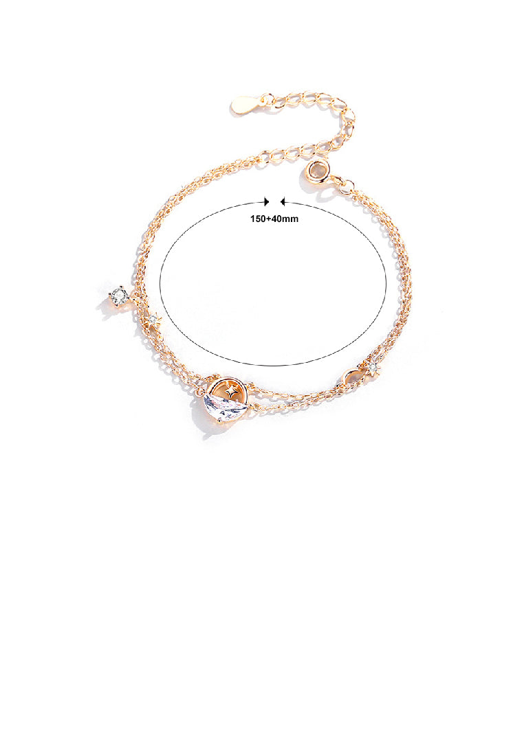 925 Sterling Silver Plated Rose Gold Fashion Simple Star Geometric Cubic Zirconia Double Layer Bracelet - Luxurious Look