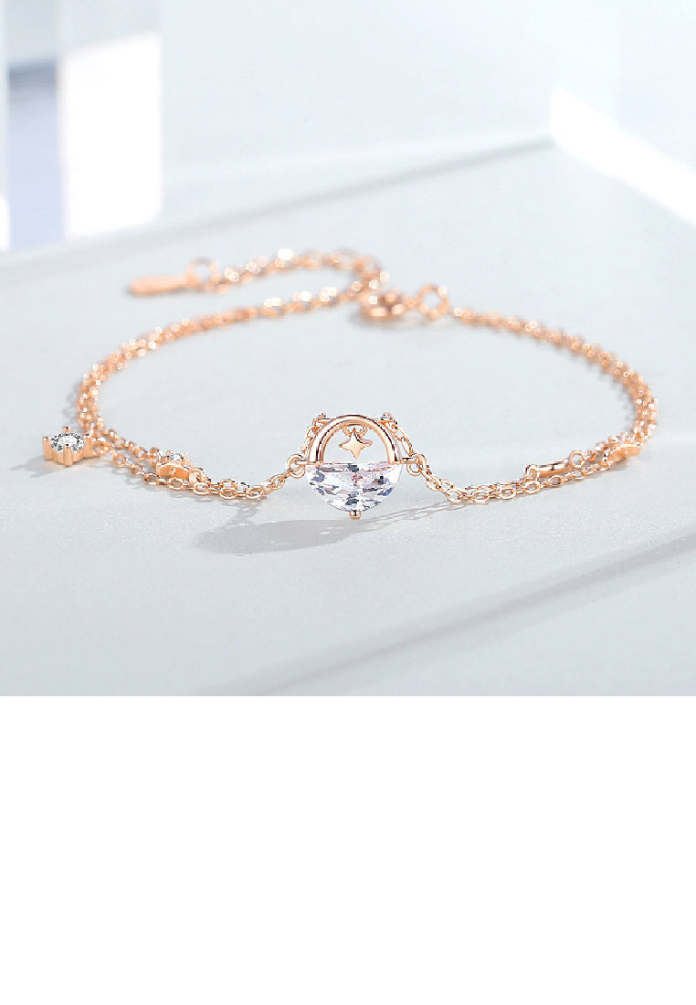 925 Sterling Silver Plated Rose Gold Fashion Simple Star Geometric Cubic Zirconia Double Layer Bracelet - Luxurious Look