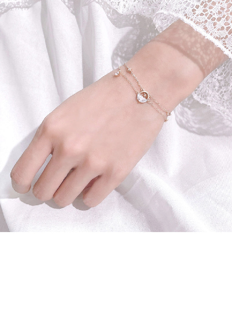 925 Sterling Silver Plated Rose Gold Fashion Simple Star Geometric Cubic Zirconia Double Layer Bracelet - Luxurious Look