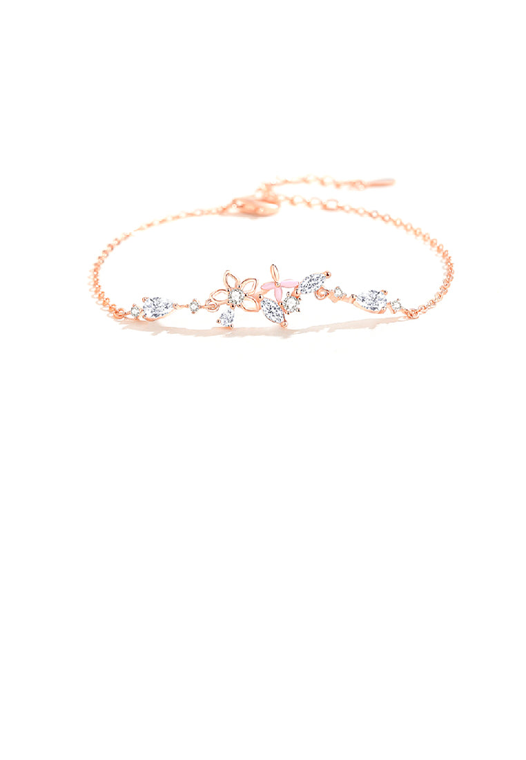 925 Sterling Silver Plated Rose Gold Fashion Temperament Hollow Cherry Bracelet with Cubic Zirconia - Luxurious Look