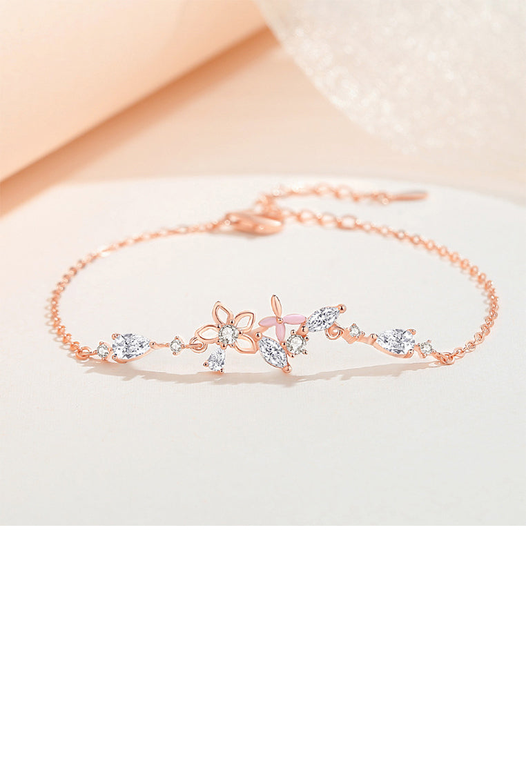 925 Sterling Silver Plated Rose Gold Fashion Temperament Hollow Cherry Bracelet with Cubic Zirconia - Luxurious Look