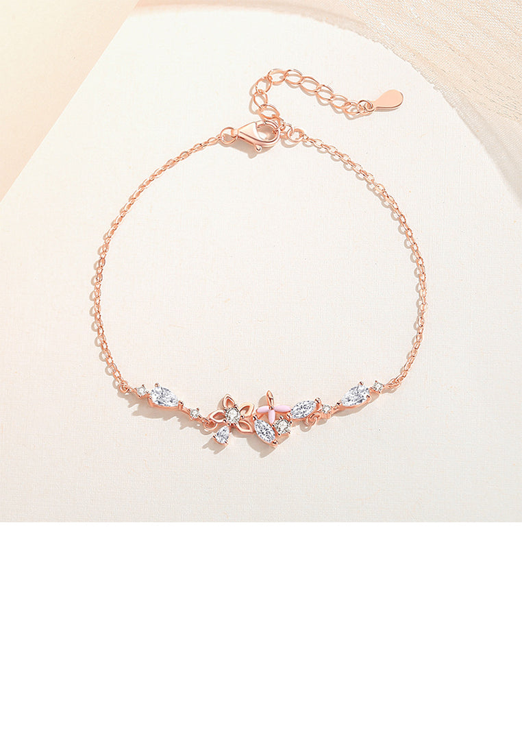 925 Sterling Silver Plated Rose Gold Fashion Temperament Hollow Cherry Bracelet with Cubic Zirconia - Luxurious Look