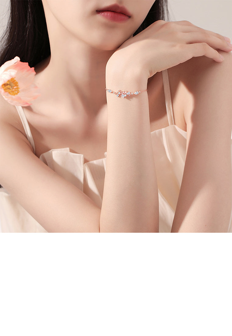 925 Sterling Silver Plated Rose Gold Fashion Temperament Hollow Cherry Bracelet with Cubic Zirconia - Luxurious Look