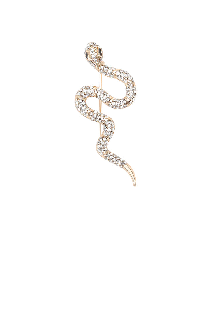 Fashion Personalized Plated Gold Snake Brooch with Cubic Zirconia - Luxurious Look