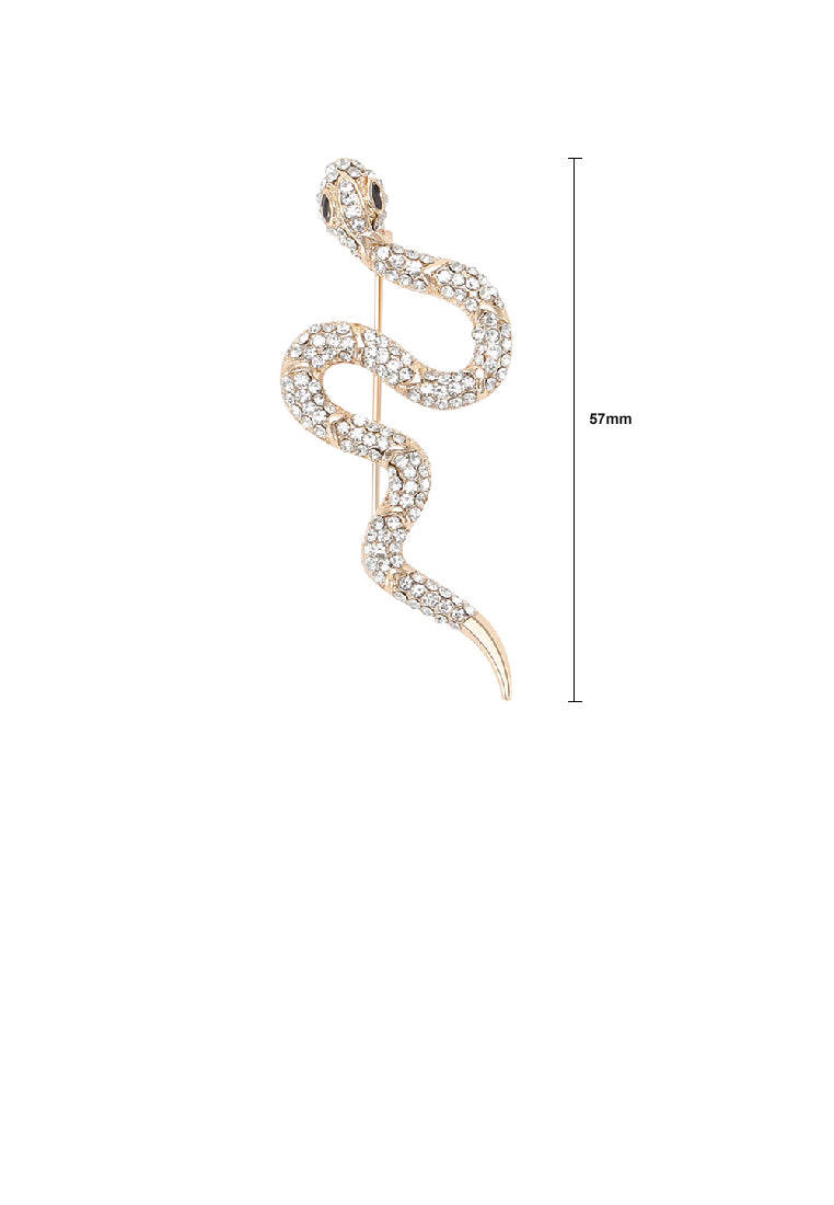 Fashion Personalized Plated Gold Snake Brooch with Cubic Zirconia - Luxurious Look