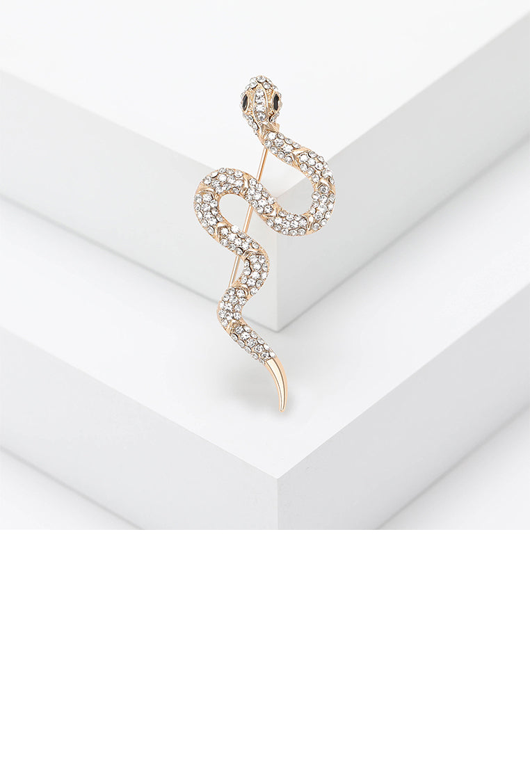 Fashion Personalized Plated Gold Snake Brooch with Cubic Zirconia - Luxurious Look