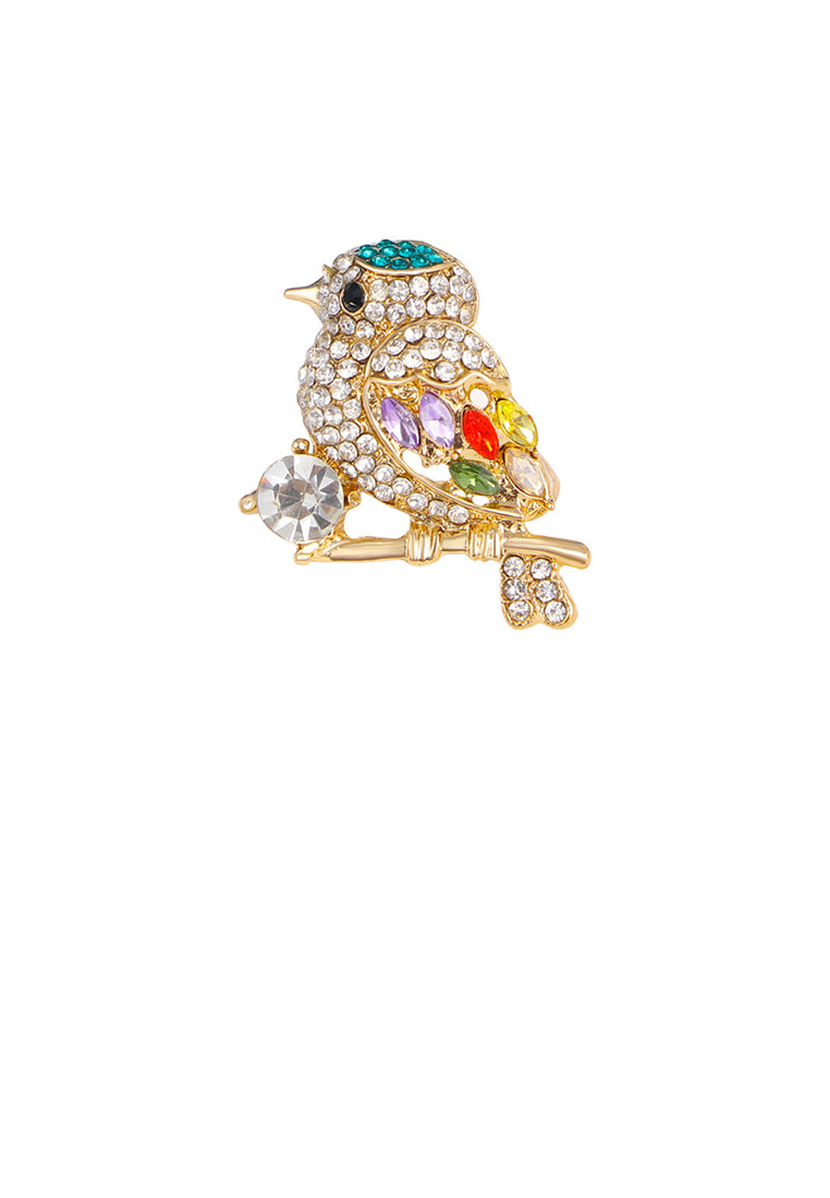Fashion Brilliant Plated Gold Bird Brooch with Cubic Zirconia - Luxurious Look