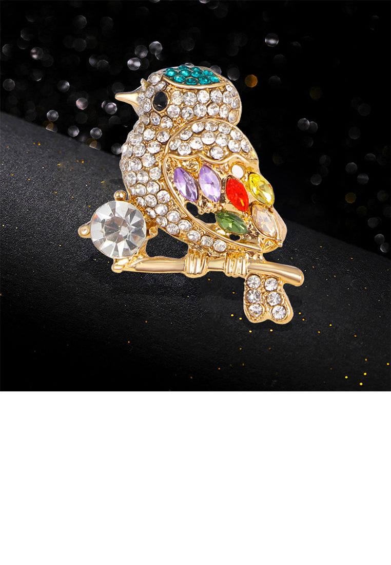 Fashion Brilliant Plated Gold Bird Brooch with Cubic Zirconia - Luxurious Look