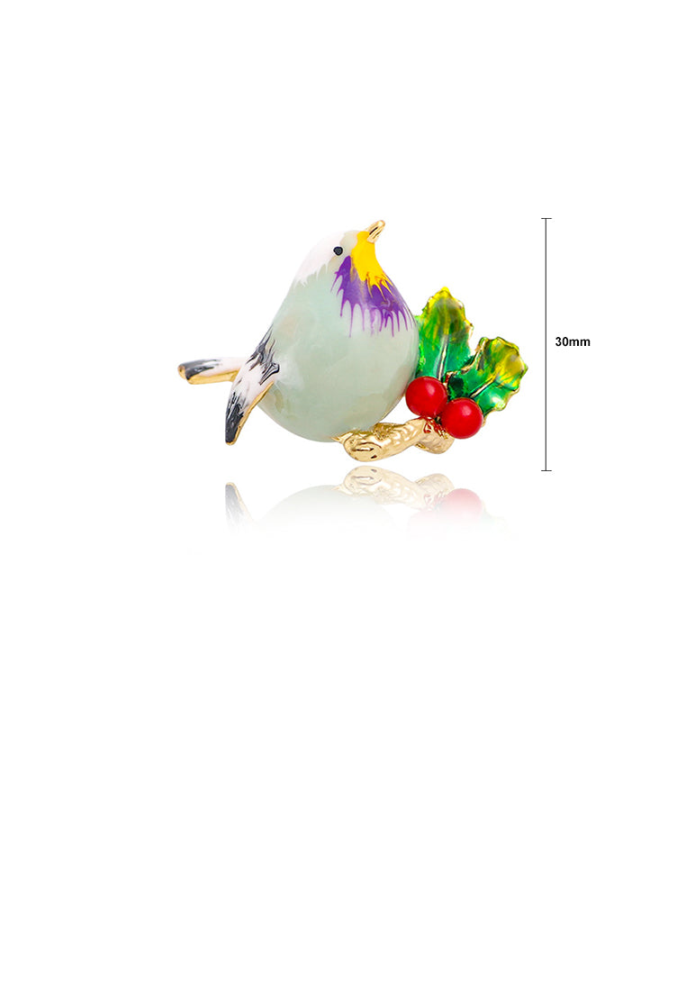 Simple and Fashion Plated Gold Enamel Green Bird Brooch
