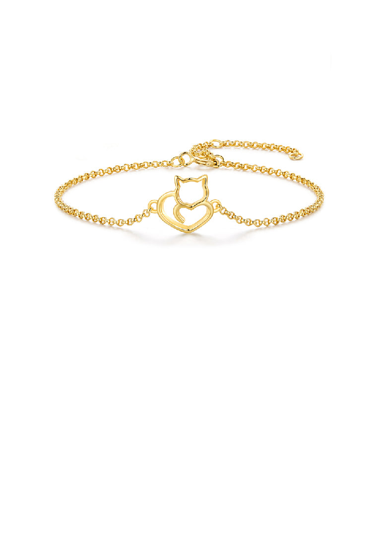 925 Sterling Silver Plated Gold Simple Cute Cat Bracelet