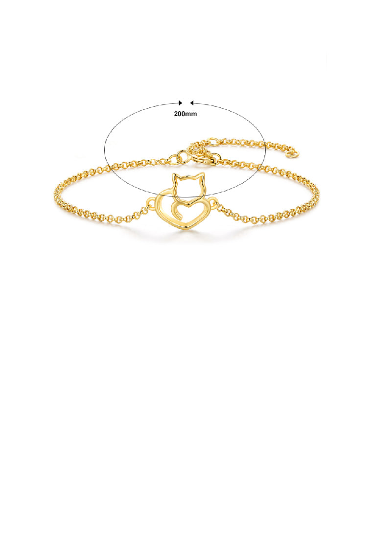 925 Sterling Silver Plated Gold Simple Cute Cat Bracelet