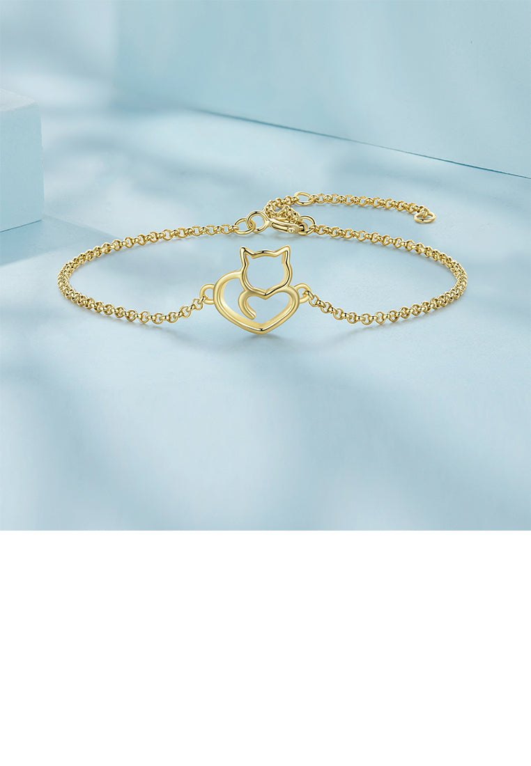 925 Sterling Silver Plated Gold Simple Cute Cat Bracelet