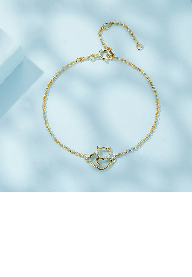 925 Sterling Silver Plated Gold Simple Cute Cat Bracelet