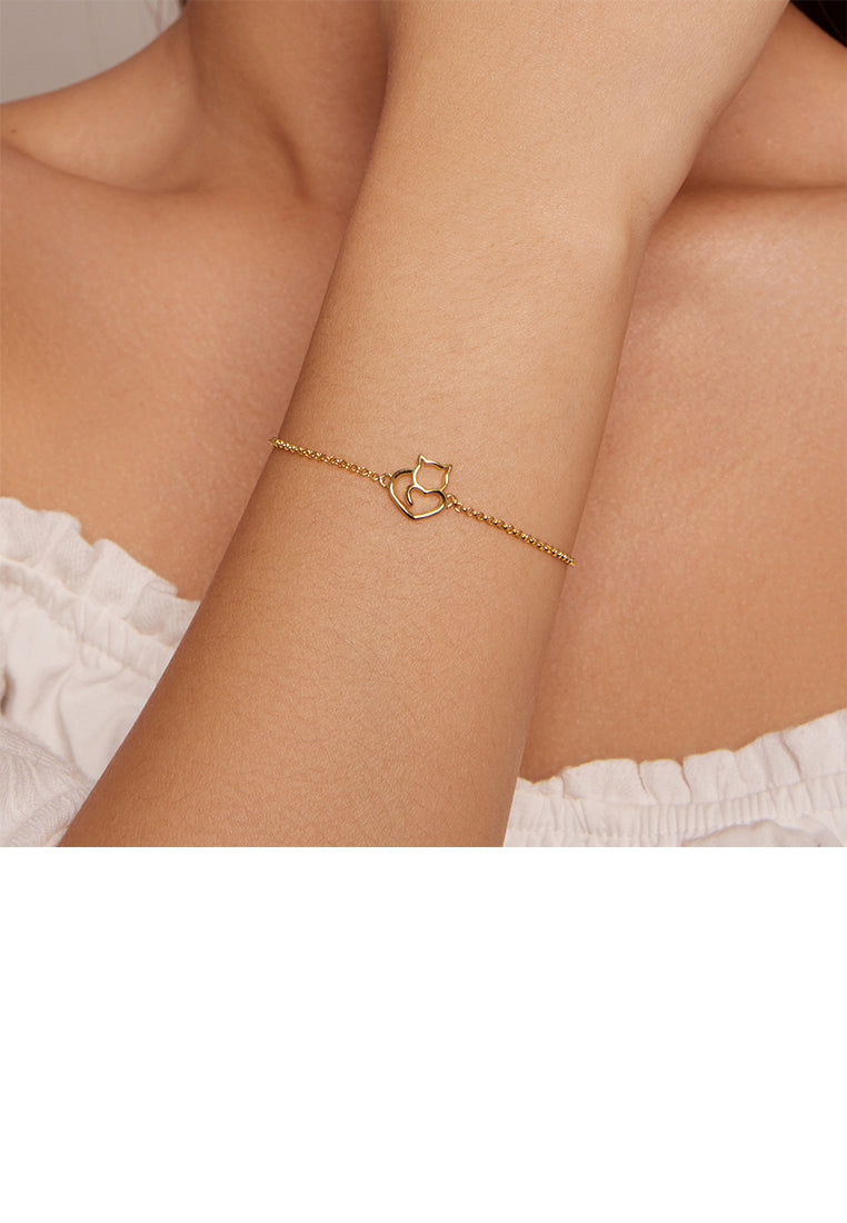 925 Sterling Silver Plated Gold Simple Cute Cat Bracelet