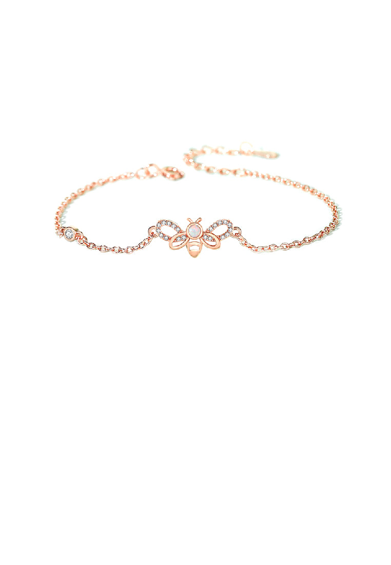 925 Sterling Silver Plated Rose Gold Simple Cute Bee Bracelet with Cubic Zirconia - Luxurious Look