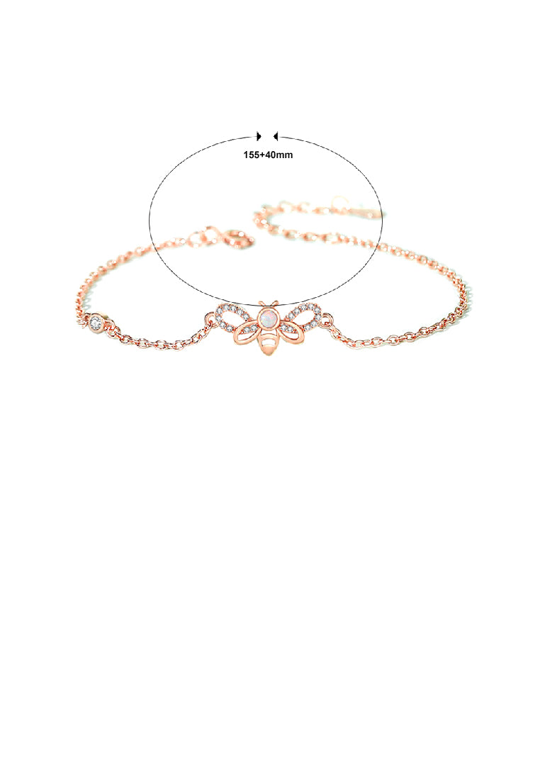 925 Sterling Silver Plated Rose Gold Simple Cute Bee Bracelet with Cubic Zirconia - Luxurious Look
