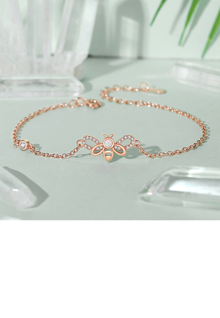 925 Sterling Silver Plated Rose Gold Simple Cute Bee Bracelet with Cubic Zirconia - Luxurious Look