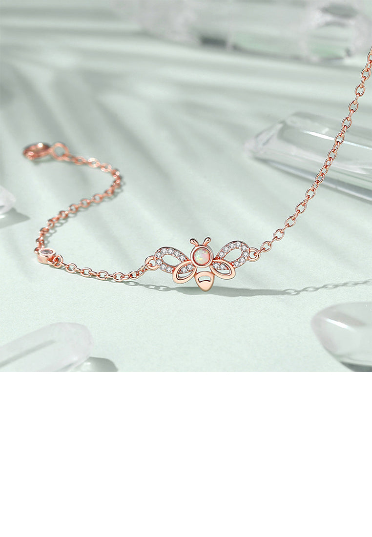 925 Sterling Silver Plated Rose Gold Simple Cute Bee Bracelet with Cubic Zirconia - Luxurious Look