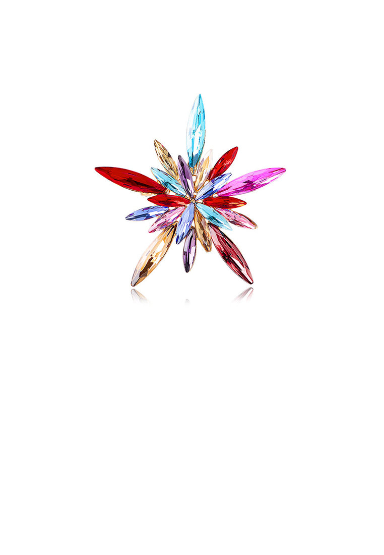 Fashion Brilliant Plated Gold Snowflake Brooch with Colored Cubic Zirconia - Luxurious Look