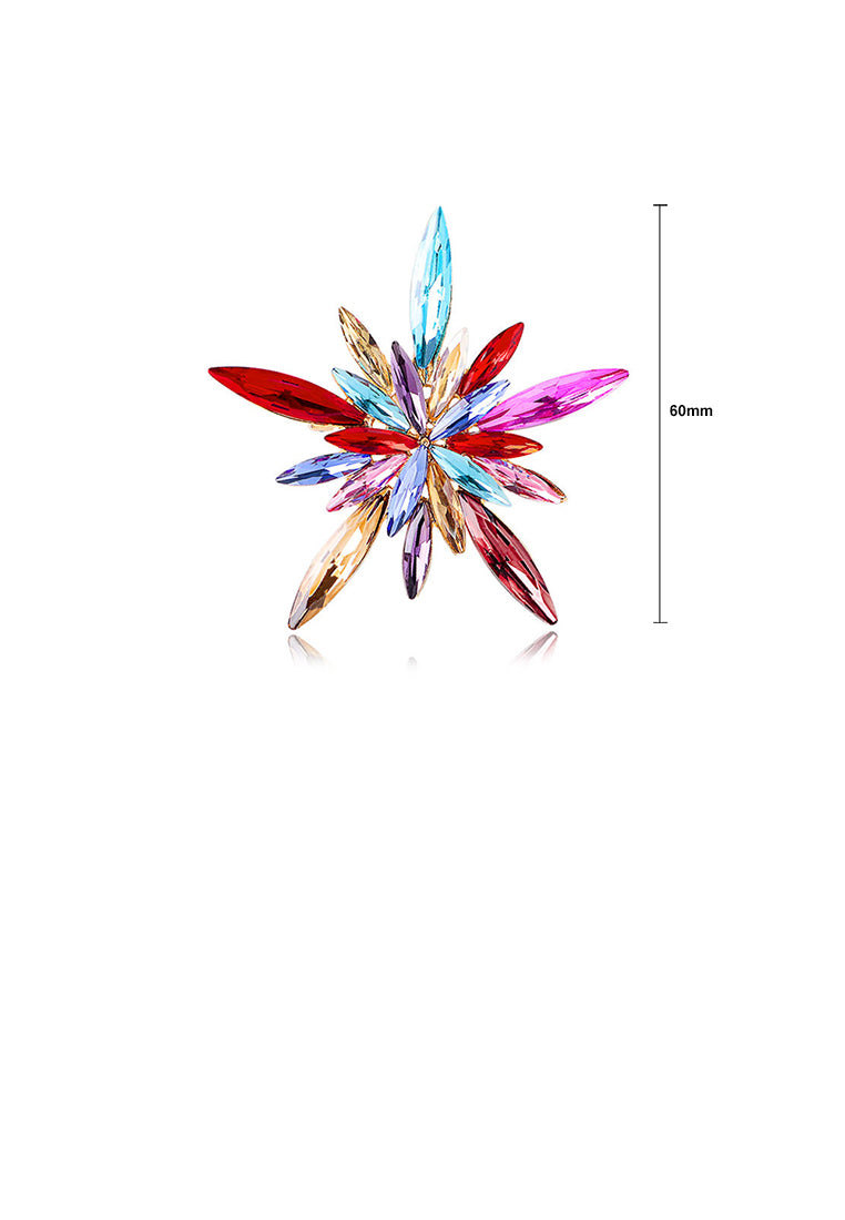 Fashion Brilliant Plated Gold Snowflake Brooch with Colored Cubic Zirconia - Luxurious Look