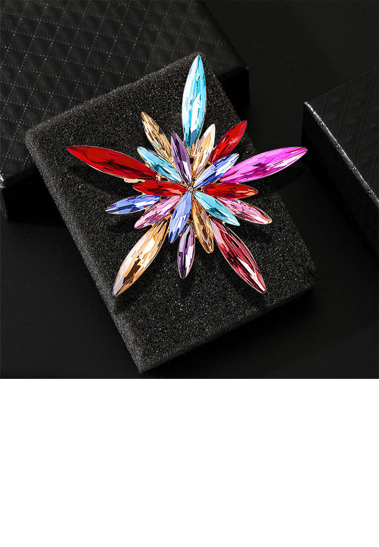 Fashion Brilliant Plated Gold Snowflake Brooch with Colored Cubic Zirconia - Luxurious Look